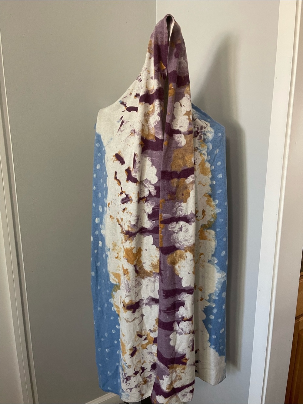 Anthropologie Sleeping on Snow Wrap – Blue, Ivory, Gold & Mauve – Cashmere Blend